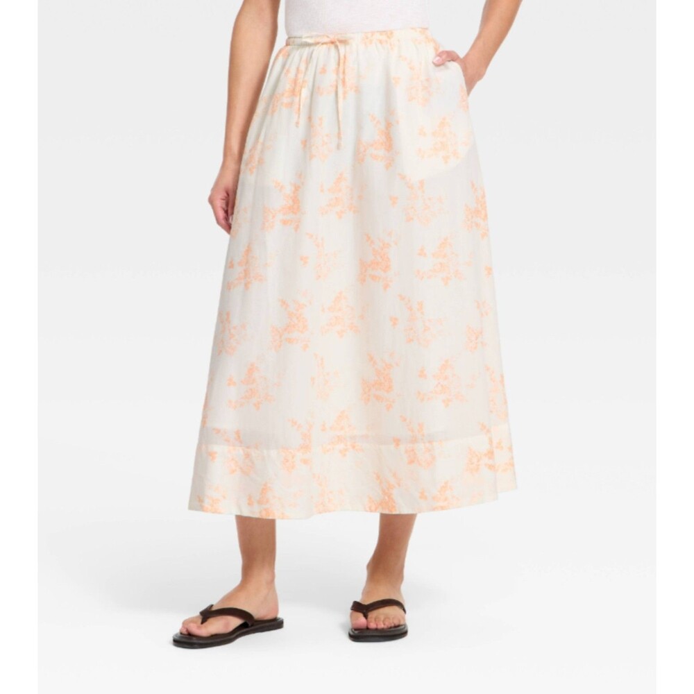 Women's Universal Thread Midi A-Line Skirt Cream Floral Medium